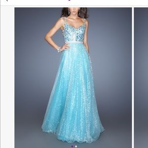 Aqua rhinestone and sequin gown
